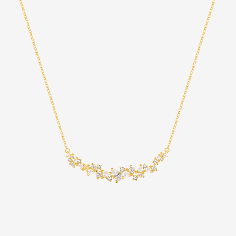 FANCIME “Wisteria Whisper” Flower Bar Sterling Silver Gold Necklace Main