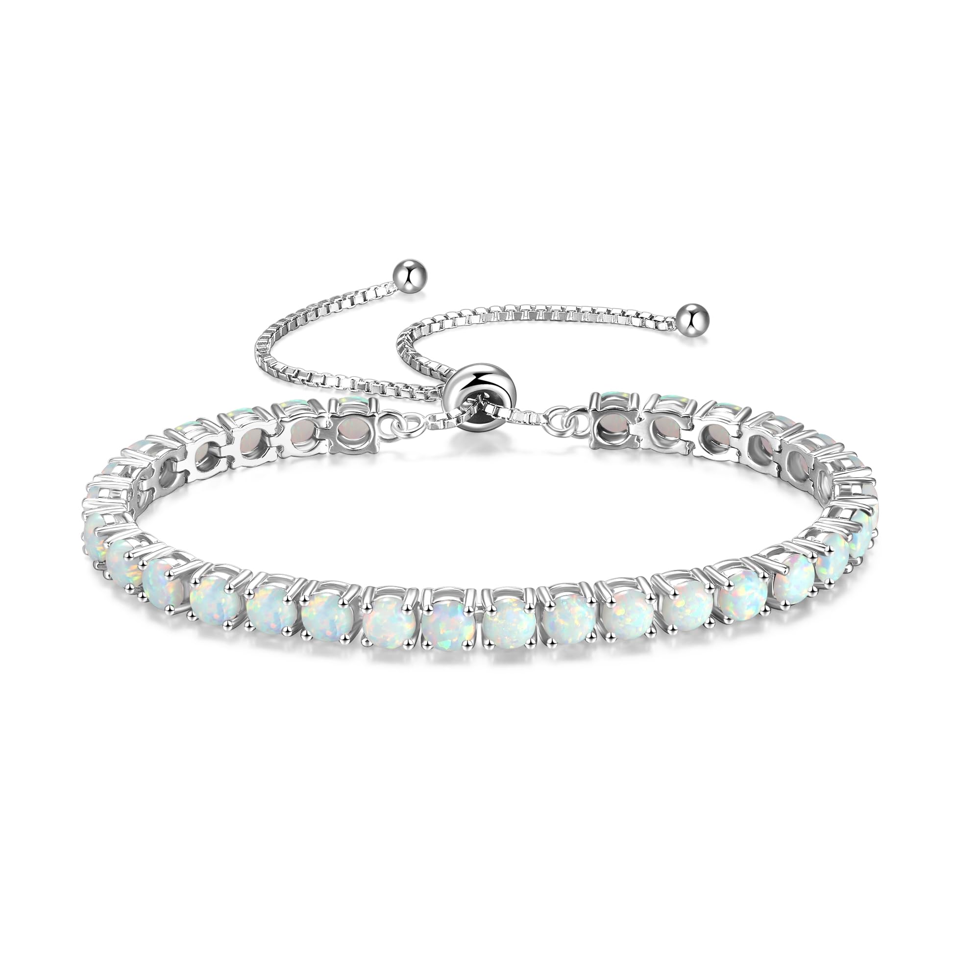„Ewige Eleganz“ – Opal-Tennisarmband aus Sterlingsilber mit Geburtsstein Oktober und klassischer Bolo-Kette