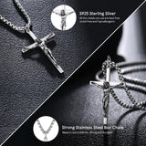 Collier pour Hommes en Argent Sterling Poli avec Croix Crucifix FANCIME