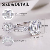 FANCIME Dreistein-Moissanit-Ring aus Sterlingsilber im Smaragdschliff