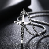 Collier pour Hommes en Argent Sterling Poli avec Croix Crucifix FANCIME