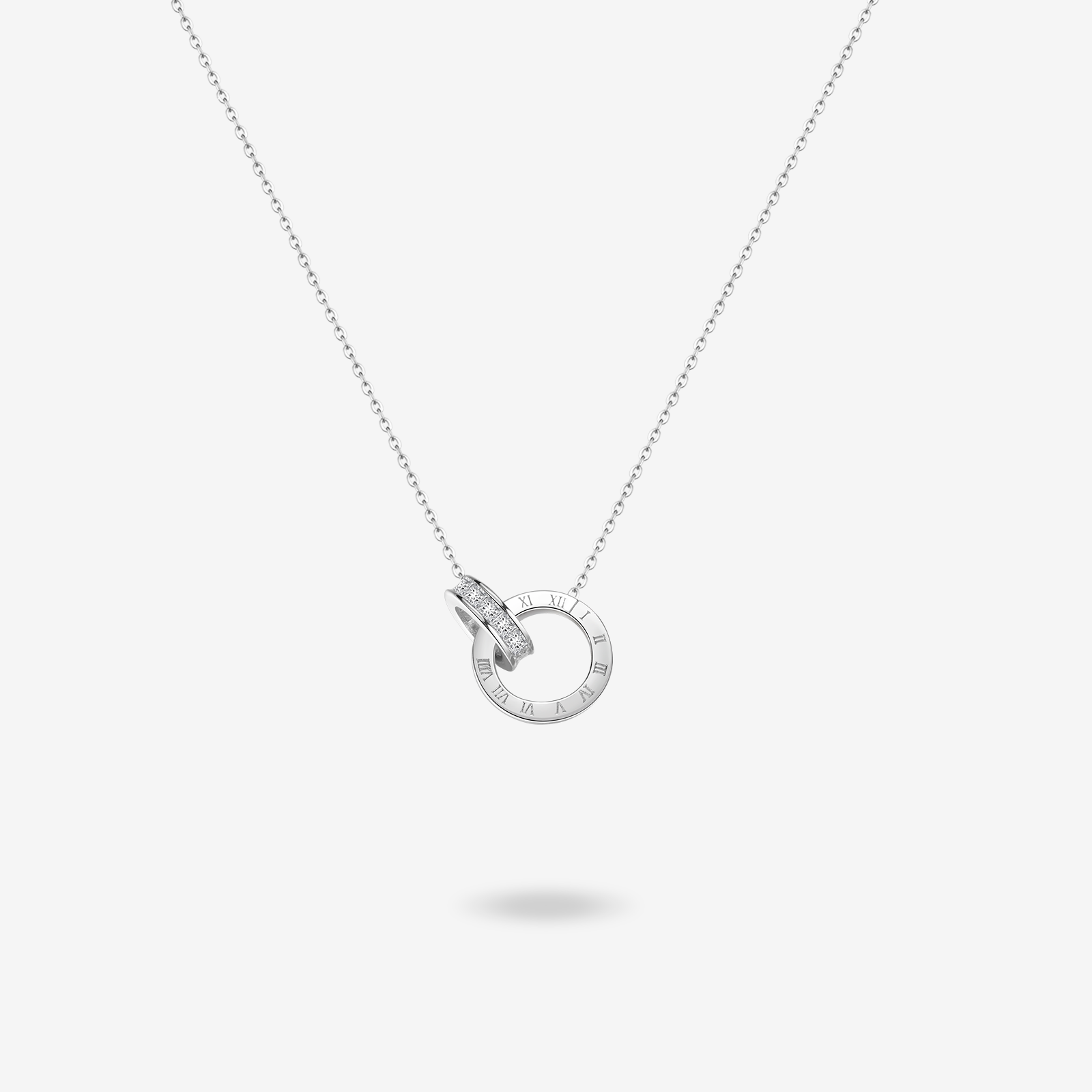 FANCIME „Römische Zeit“ Paar-Halskette aus Sterlingsilber mit ineinandergreifenden Kreisen 