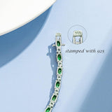 Armband „Glamour Radiance“ mit Geburtsstein Mai, Tennis-Smaragd im Fantasieschliff, Sterlingsilber 