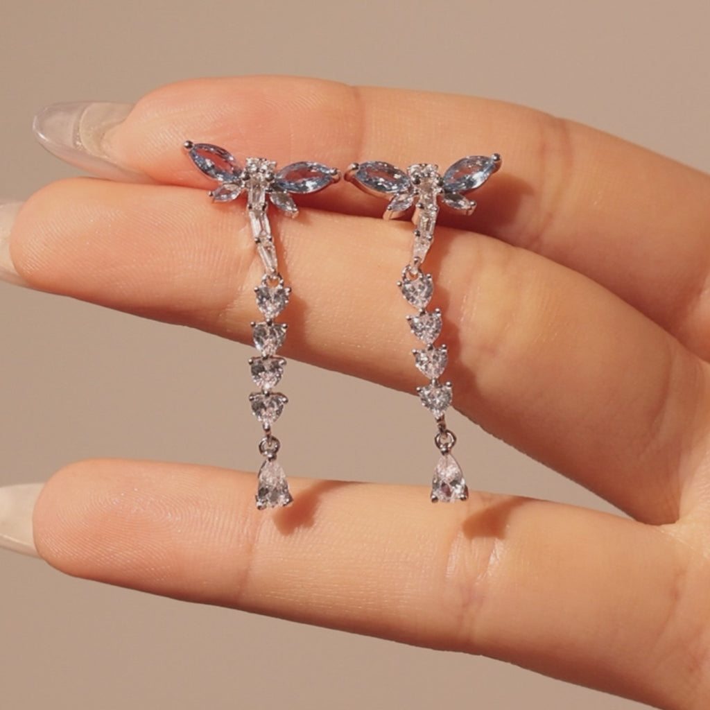 FANCIME "Song of Dragonflies" Long Drop Sterling Silver Post Earrings Video