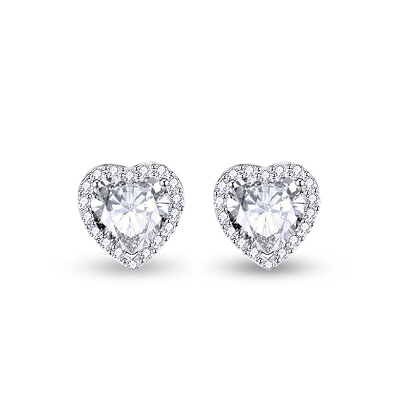 FANCIME "Glam Heart" Halo Setting Heart Sterling Silver Studs Main