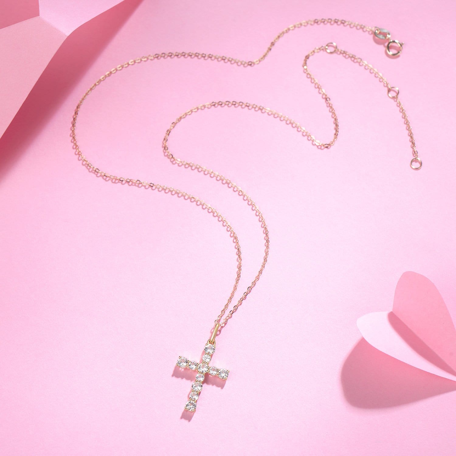 FANCIME White Sapphire Cross 14K Yellow Gold Necklace Full