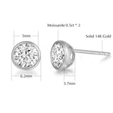 FANCIME 1 CTTW  Moissanite Bezel 14K Solid White Gold Stud Earrings Size