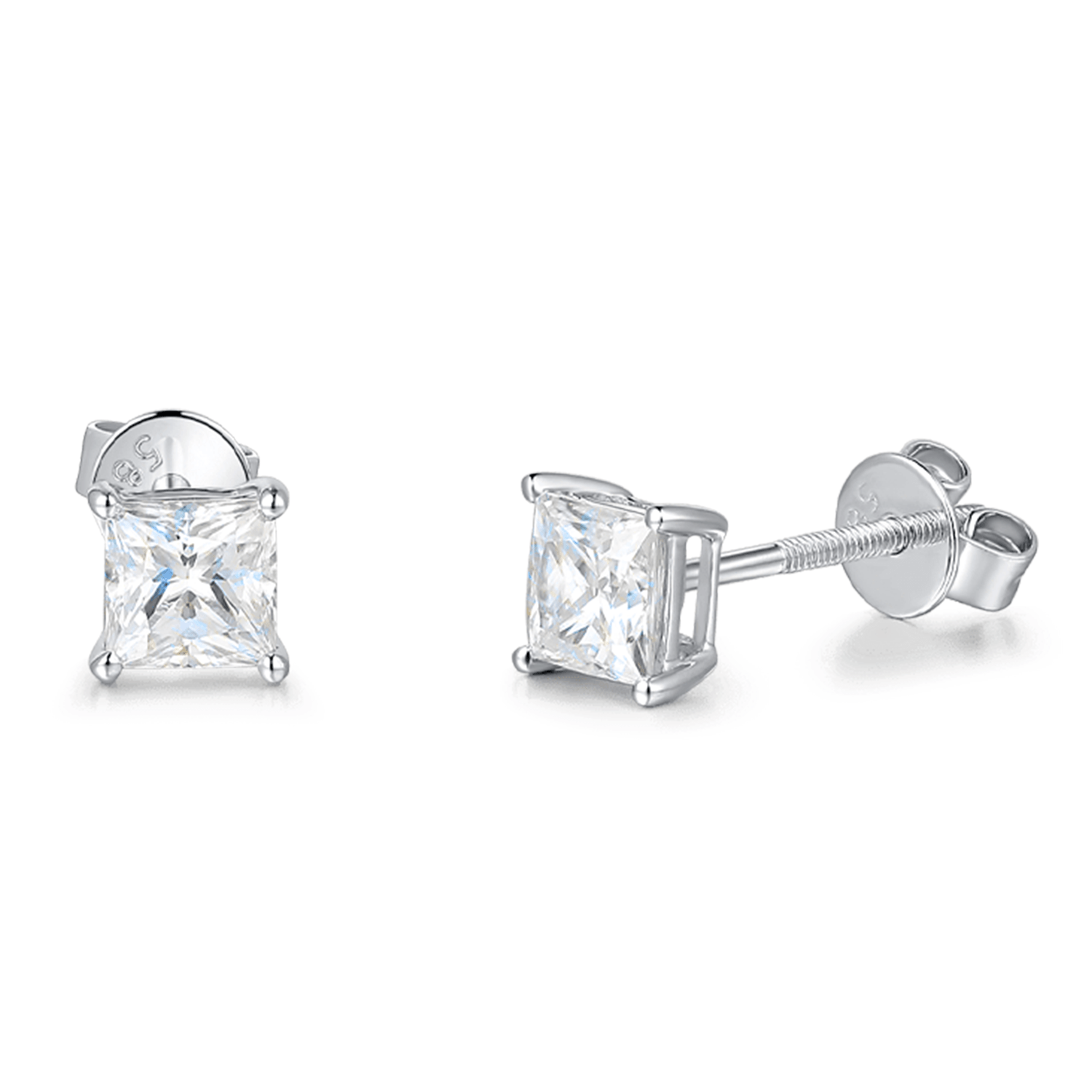 FANCIME Princess Cut Moissanite 14k White Gold Stud Earrings Main