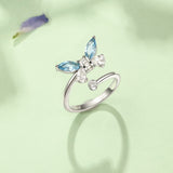 FANCIME "Azura" Butterfly Statement Sterling Silver Open Ring Blue Show