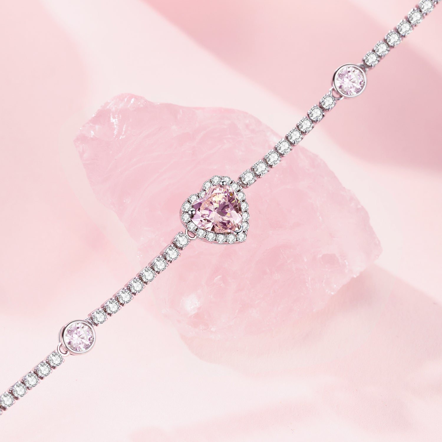 FANCIME "Pink Impression" Halo Heart Tennis Sterling Silver Bracelet  Show