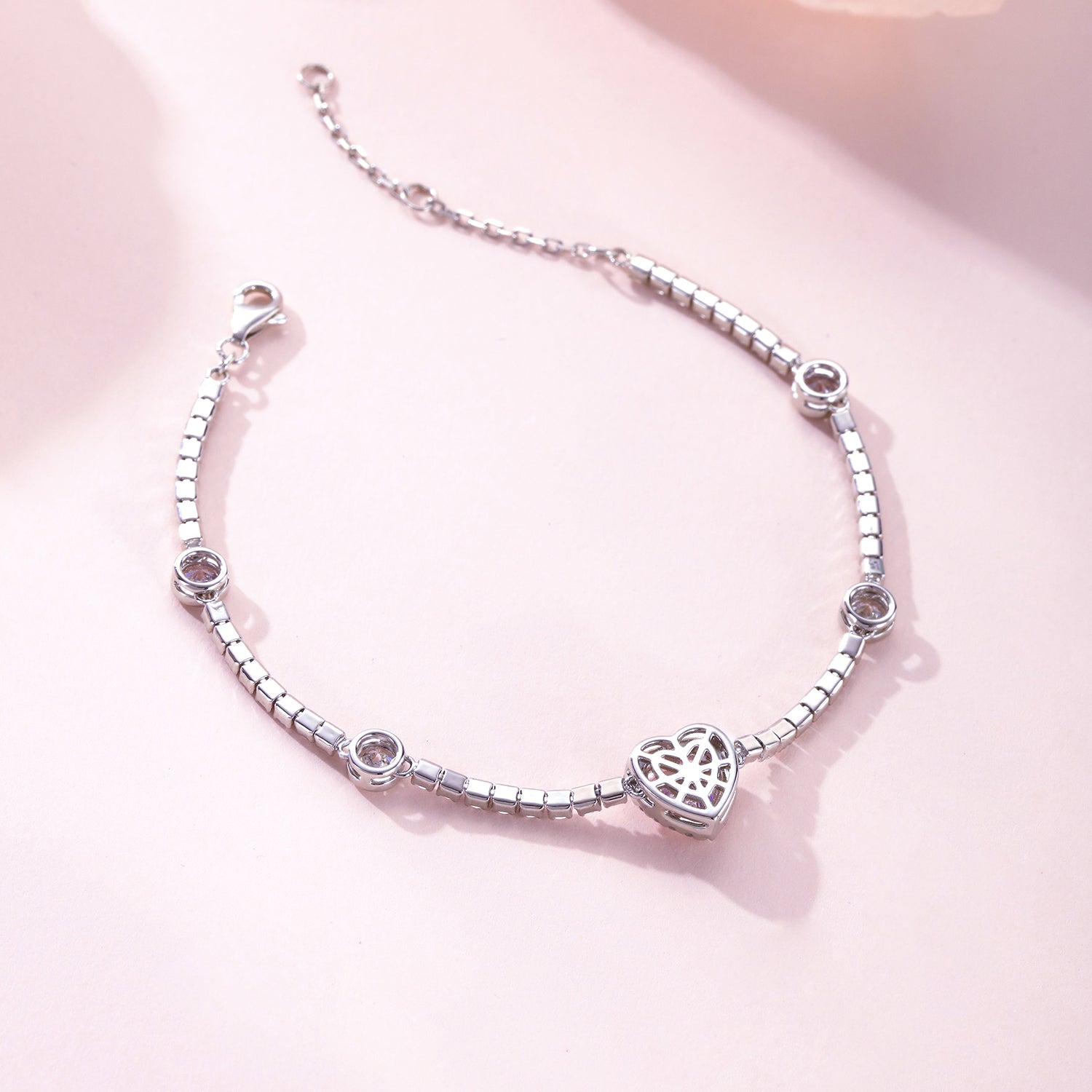 FANCIME "Pink Impression" Halo Heart Tennis Sterling Silver Bracelet  Back