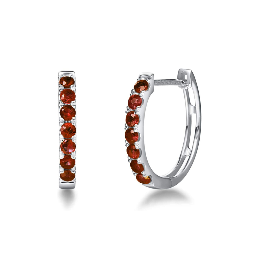 FANCIME Red Garnet 14K White Gold Hoop Earrings Main