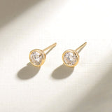 FANCIME Moissanite Bezel Set 14K Yellow Gold Stud Earrings Show