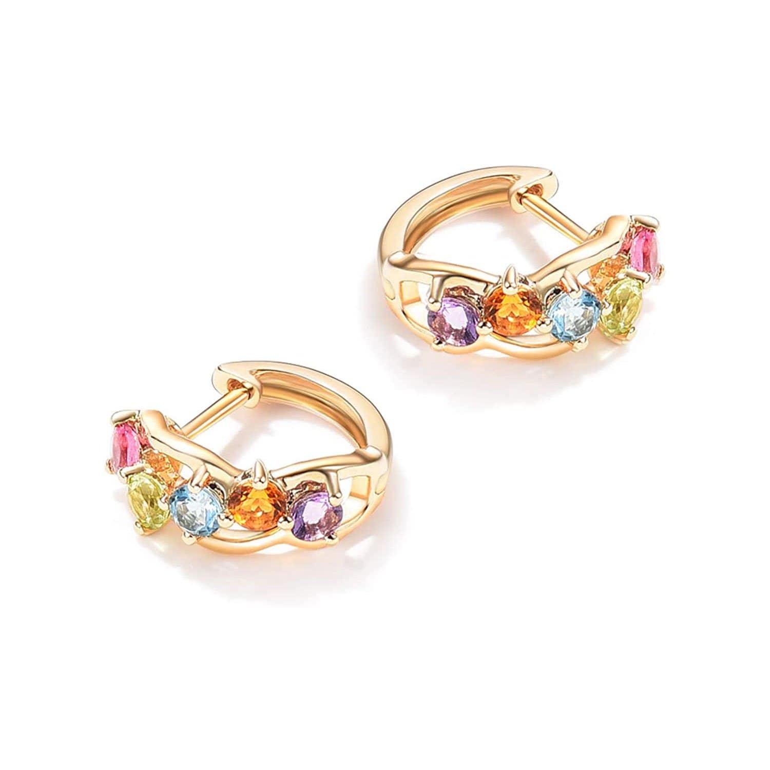 FANCIME Multicolored Gemstone 14K Yellow Gold Hoop Earrings Back