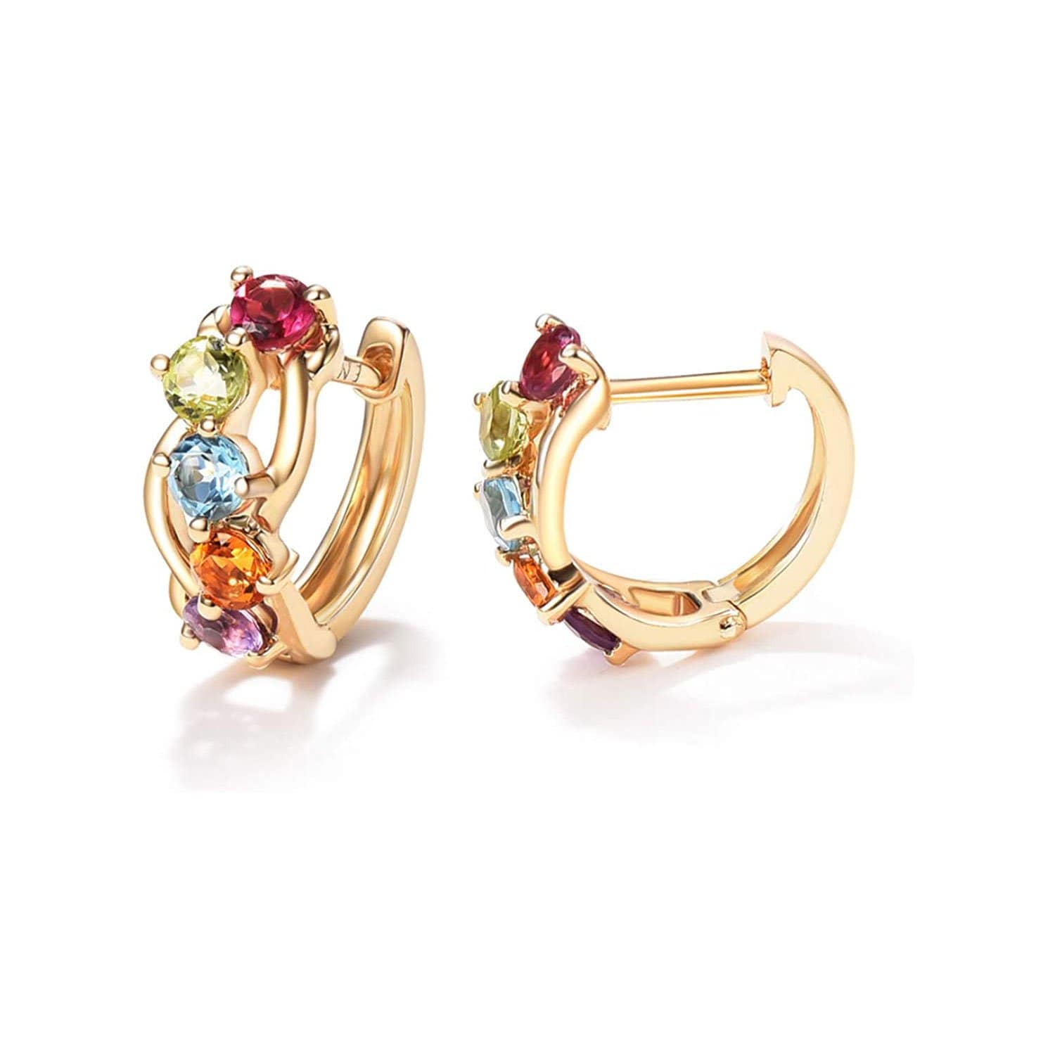 FANCIME Multicolored Gemstone 14K Yellow Gold Hoop Earrings Side