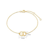 FANCIME Two Circle Friendship 14k Solid Yellow Gold Bracelet Size