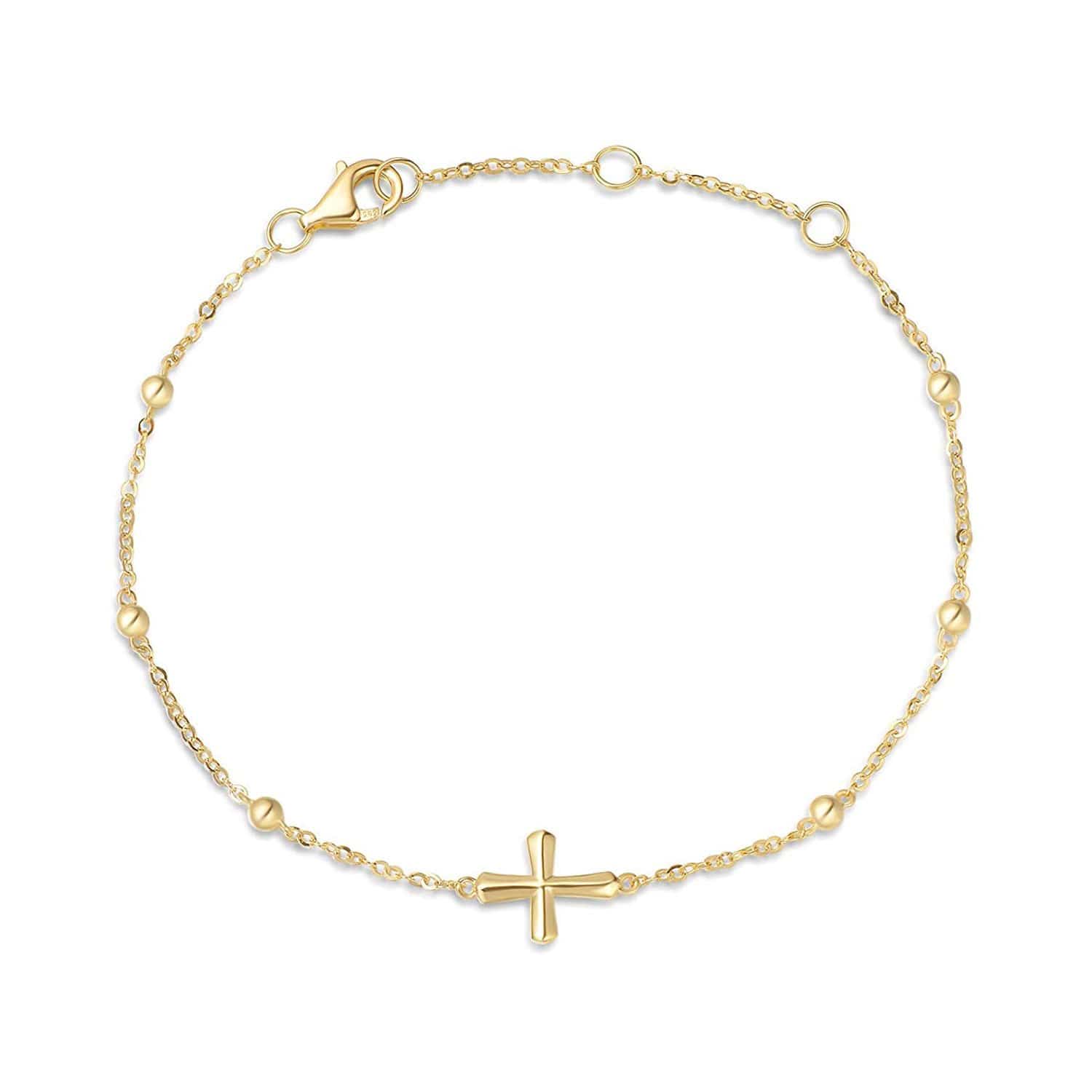 FANCIME "Emilia" Cross Gold Beads 14K Yellow Gold Bracelet Main