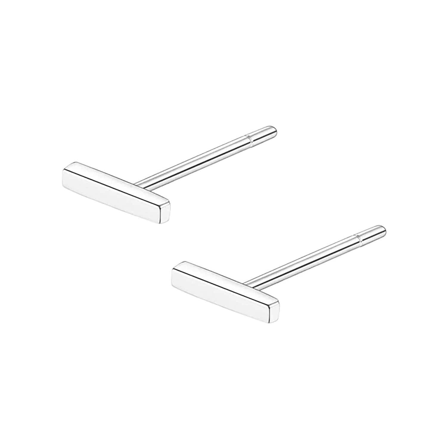 FANCIME Minimalist Bar 14K White Gold Stud Earrings Back