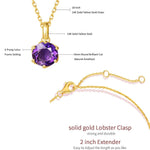 FANCIME Genuine Amethyst Solitaire 14K Yellow Gold Necklace Size