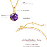 FANCIME Genuine Amethyst Solitaire 14K Yellow Gold Necklace Size