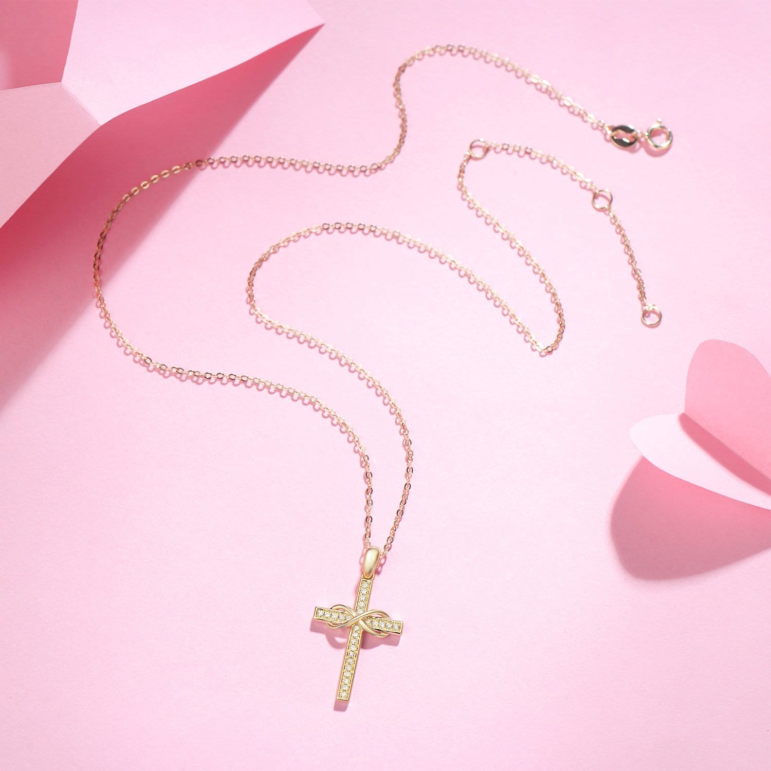 FANCIME Diamond Infinity Cross 9K Yellow Gold Necklace Full