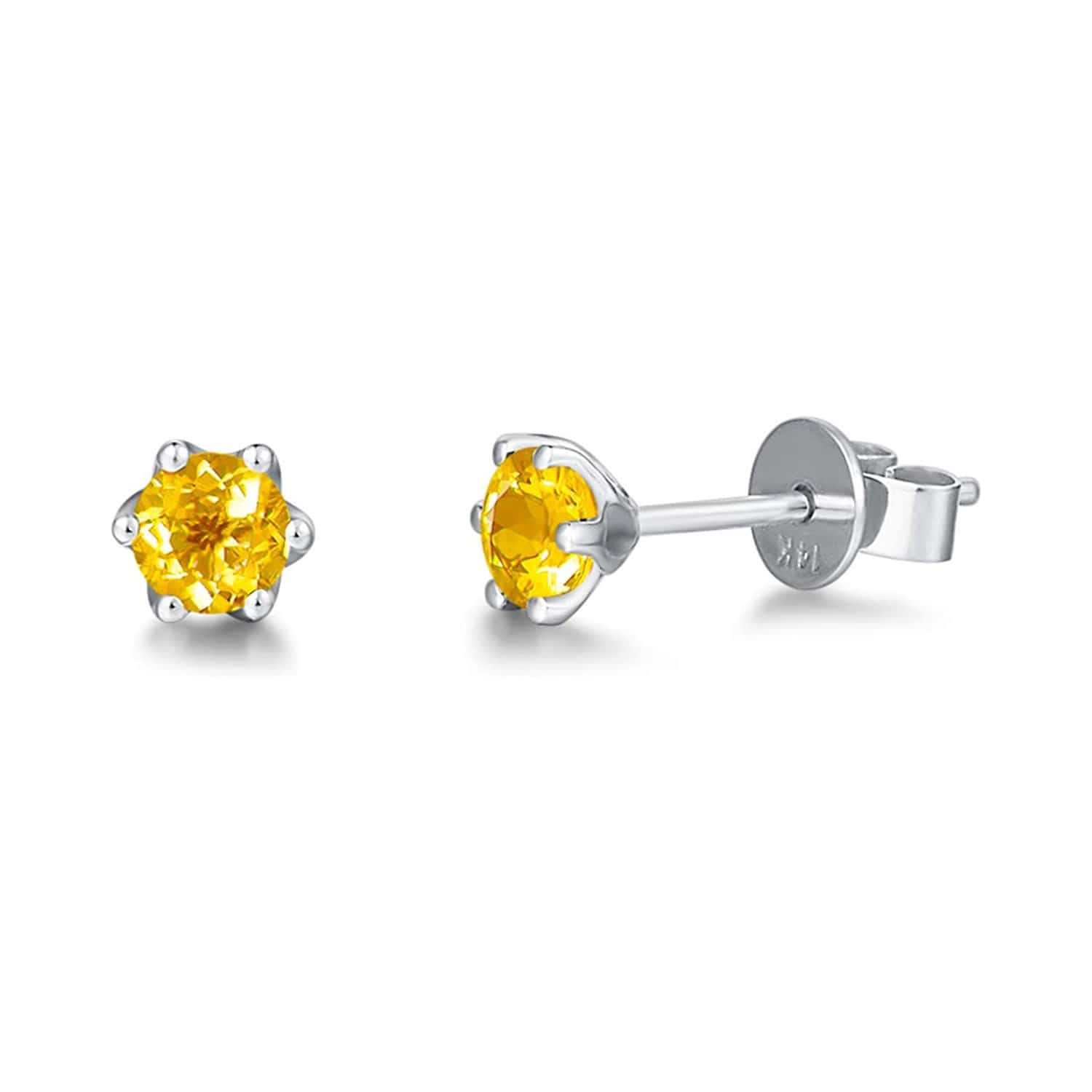 FANCIME "Little Daisy" Tiny Citrine 14K White Gold Stud Earrings Main