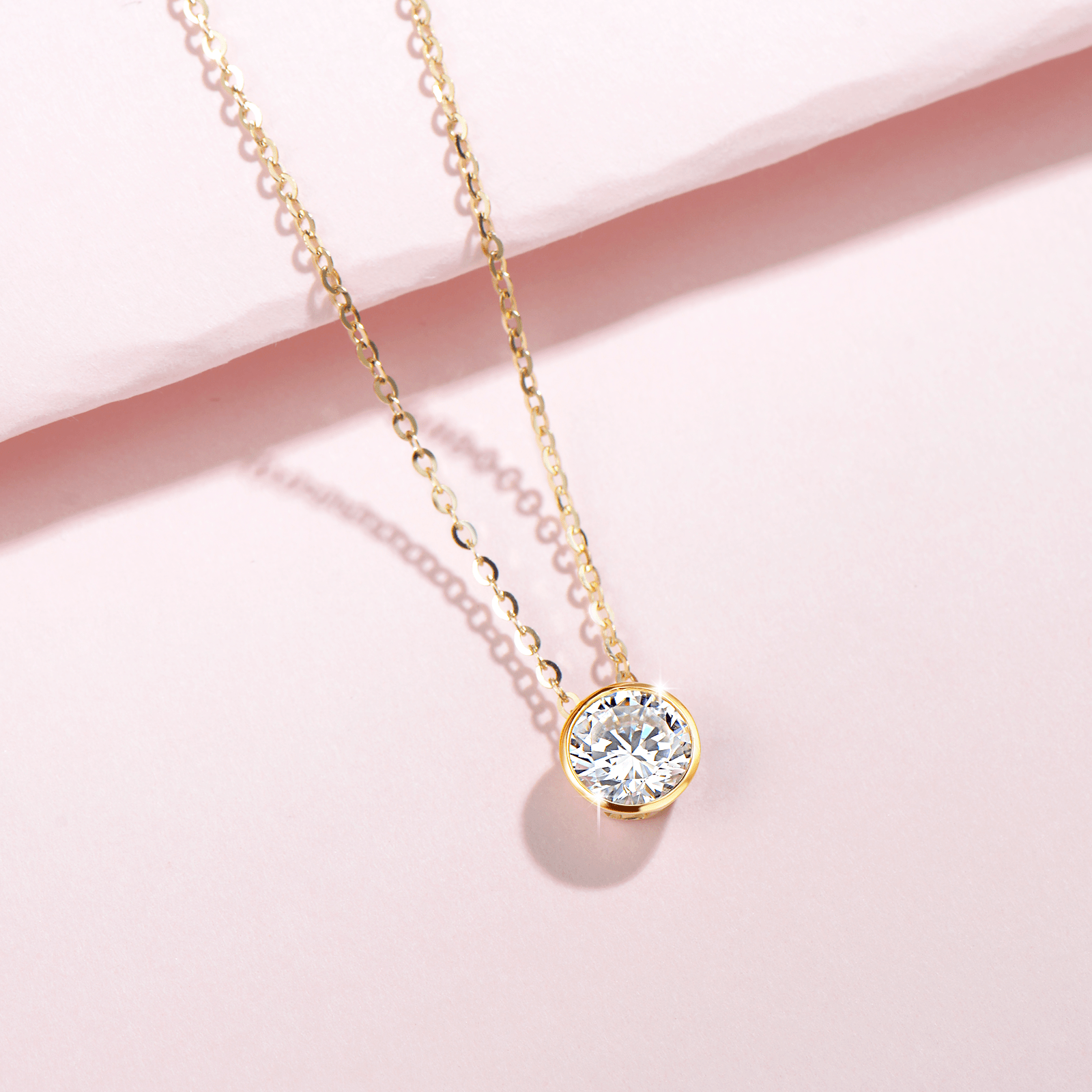 FANCIME Moissanite Bezel Set Solitaire 14K White Gold Necklace Detail
