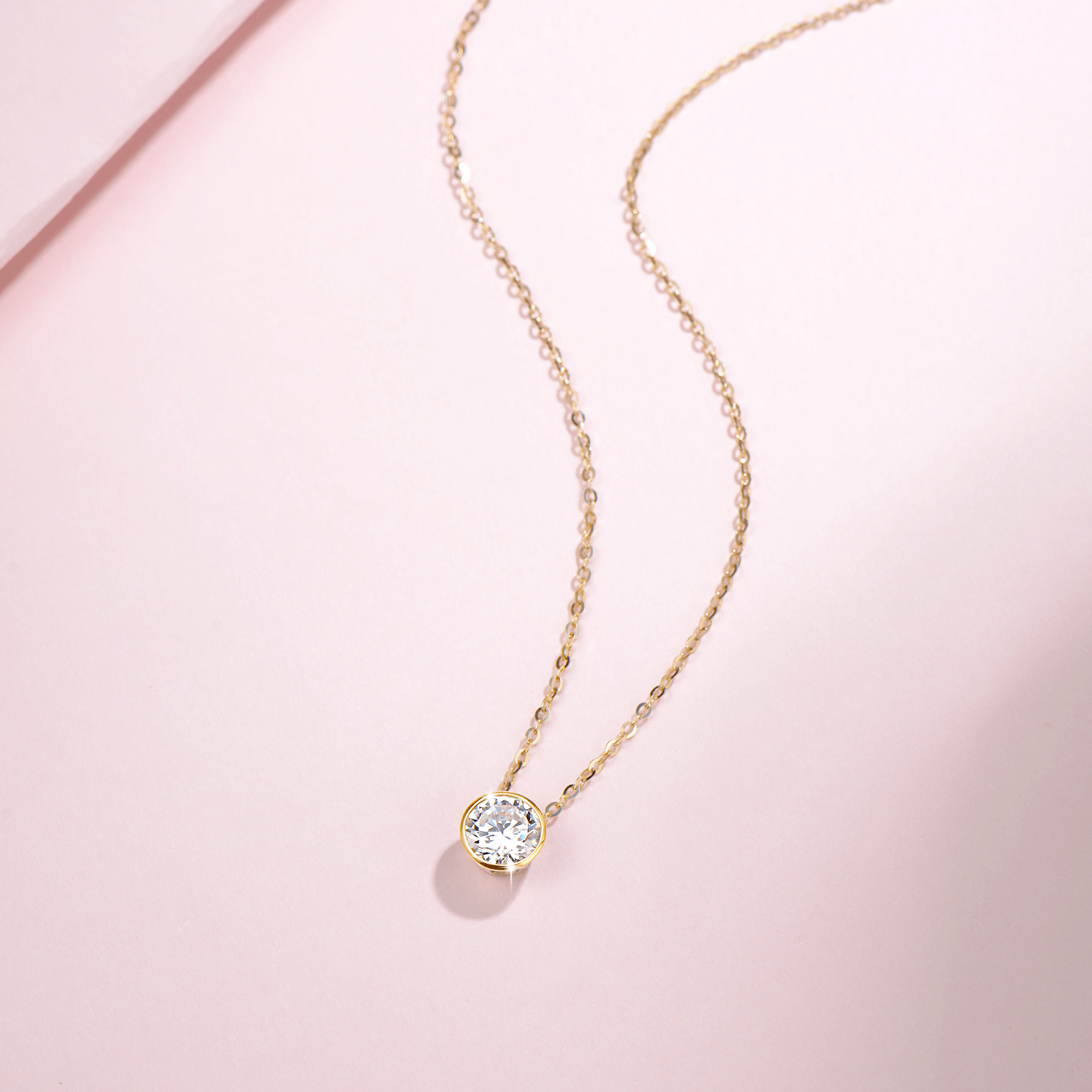 FANCIME Moissanite Bezel Set Solitaire 14K White Gold Necklace Full