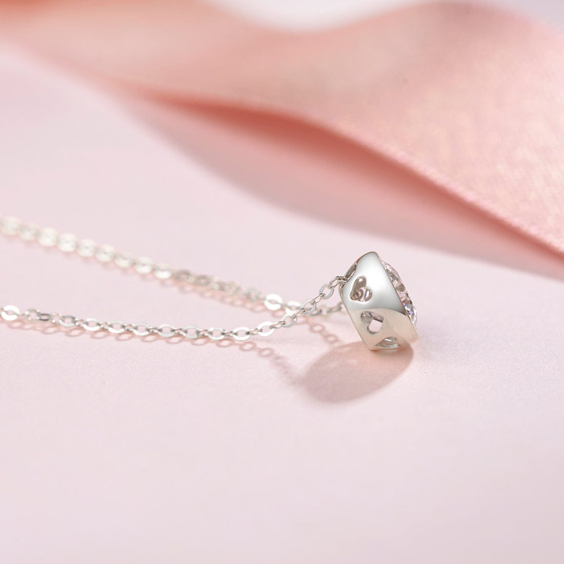 FANCIME Moissanite Bezel Set Solitaire 14K White Gold Necklace Side