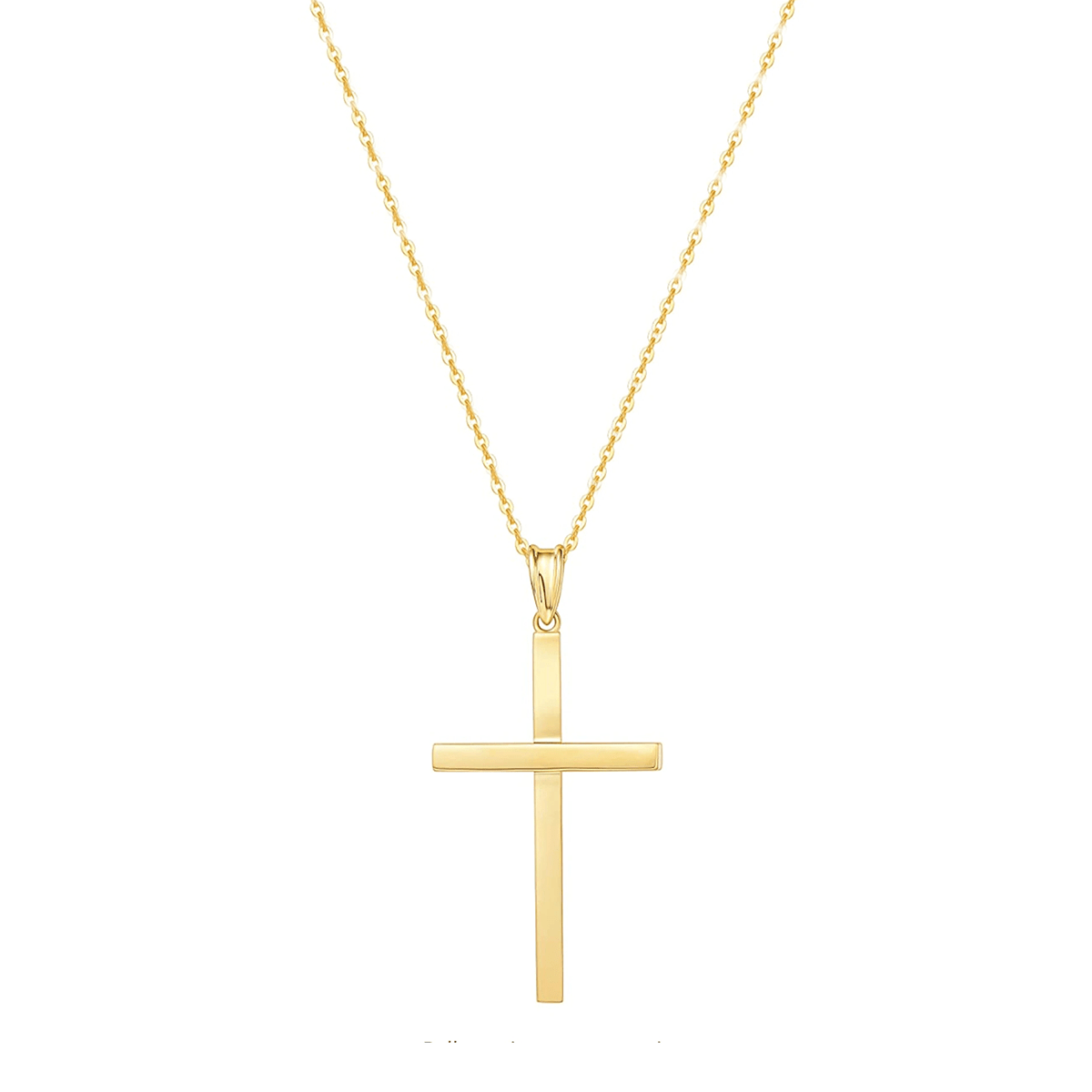 Polished Simple Cross Pendant on 18 Inch long yellow gold chain