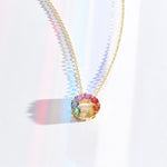 FANCIME "Rainbow Flower" Multicolored Sapphire Circle 14K Yellow Gold Necklace Detail