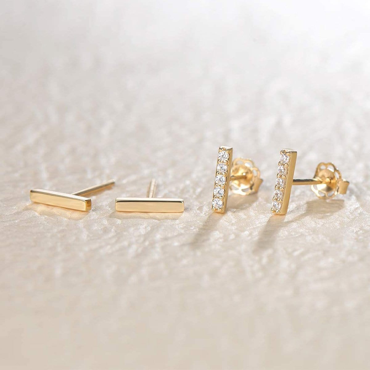 FANCIME Chime Bar 14K Yellow Gold Stud Earrings Show