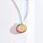 FANCIME "Rainbow Dream Catcher" Multicolor Sapphires Circle 18K Rose Gold Necklace Detail2