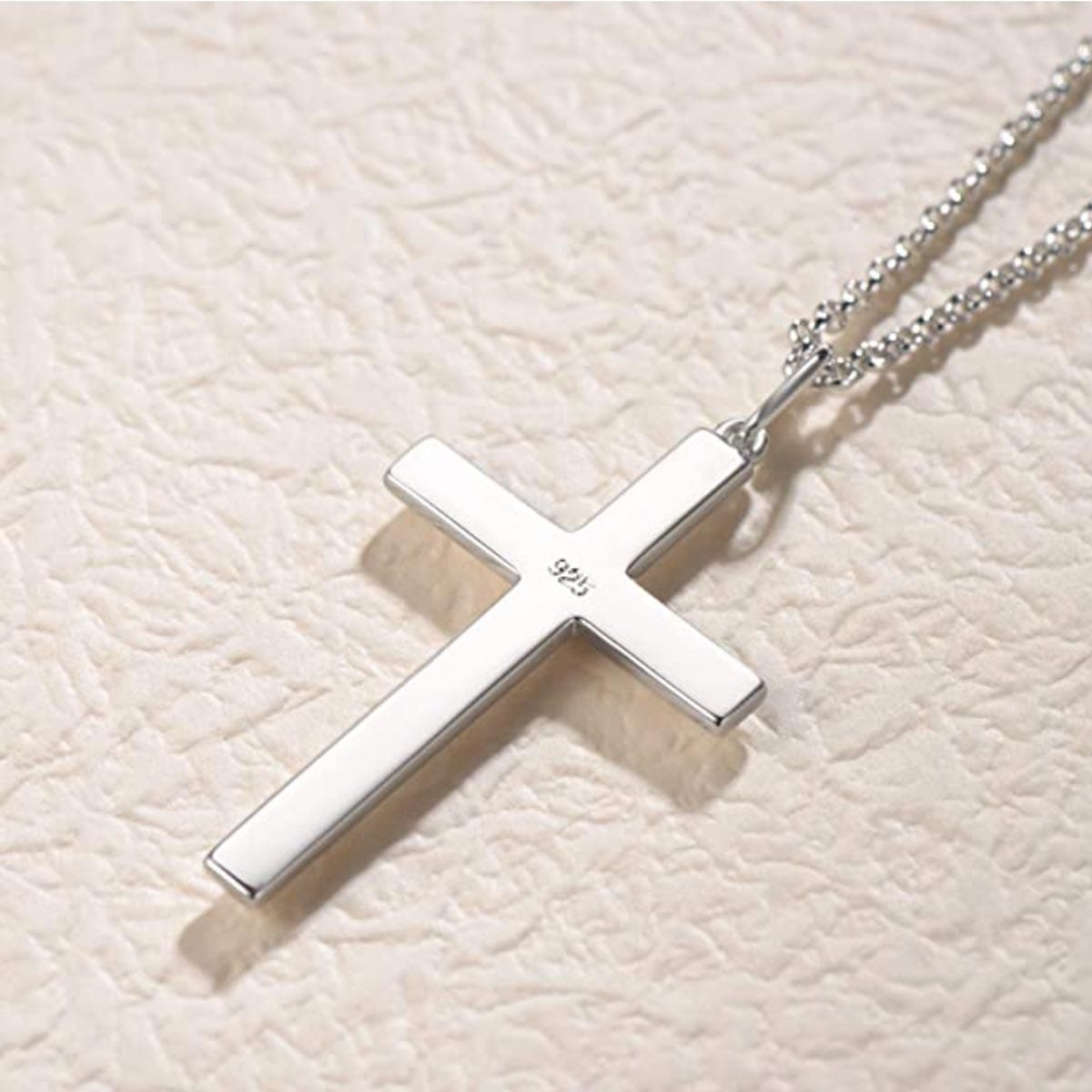 FANCIME Beveled Edge Cross Sterling Silver Necklace Back