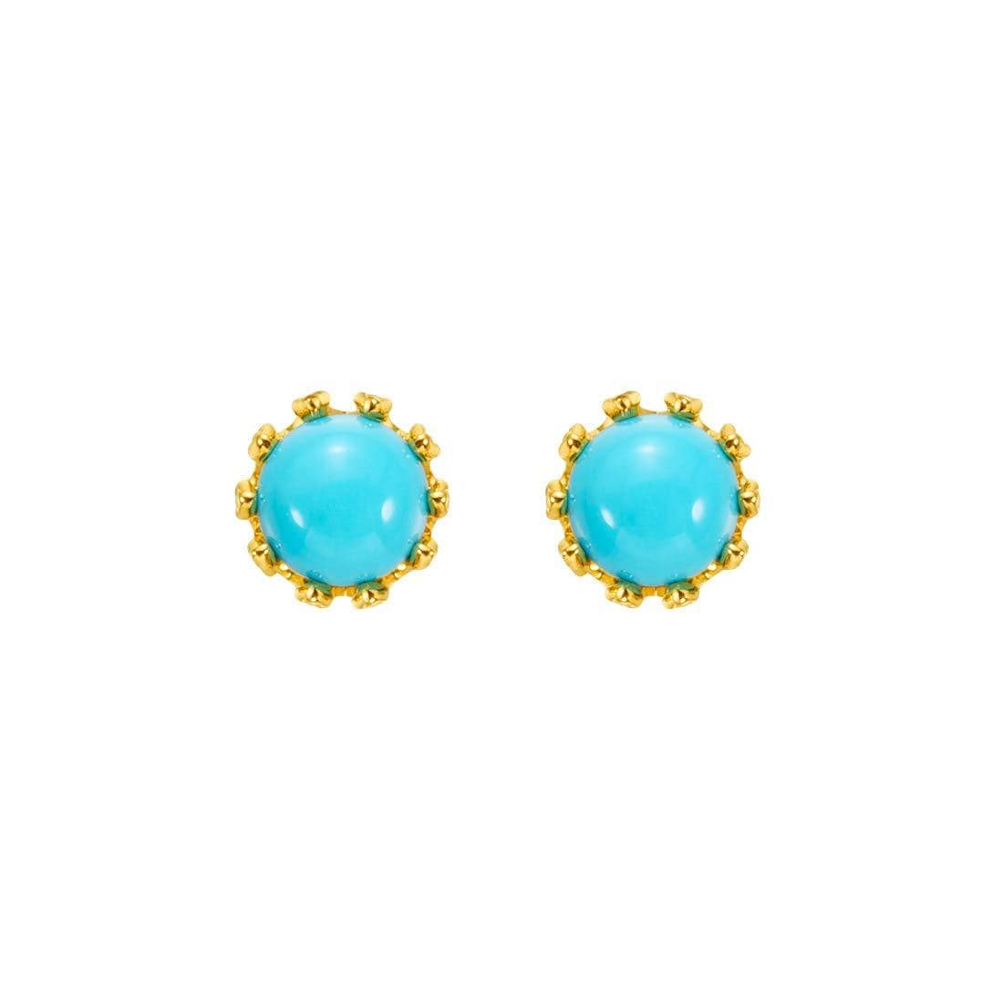 FANCIME Sunflower Blue Turquoise 14K Yellow Gold Stud Earrings Main