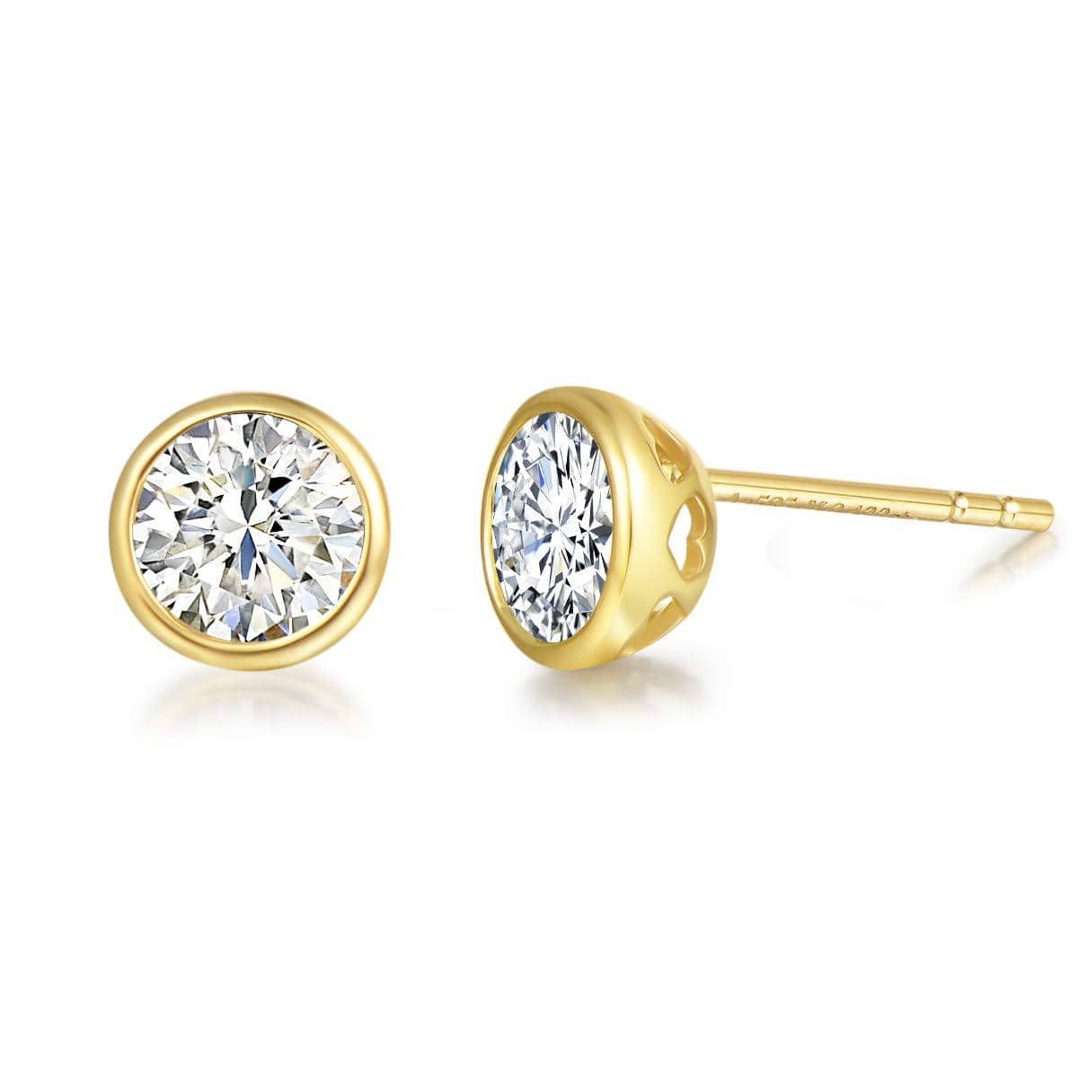 FANCIME Moissanite Bezel Set 14K Yellow Gold Stud Earrings Main