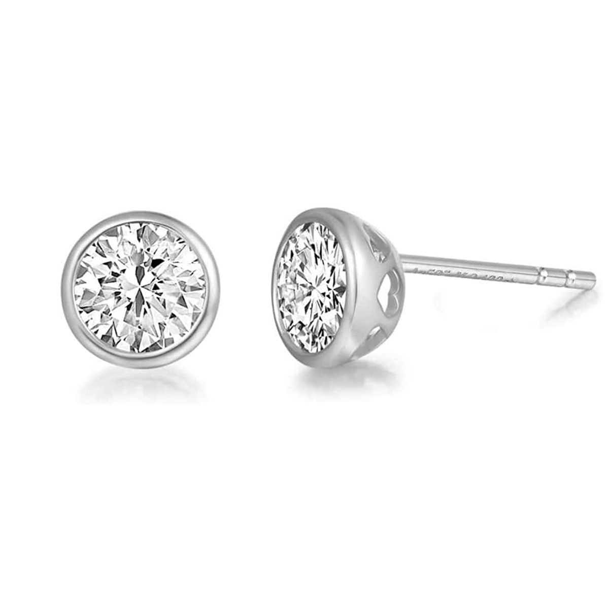 FANCIME 1 CTTW  Moissanite Bezel 14K Solid White Gold Stud Earrings Main