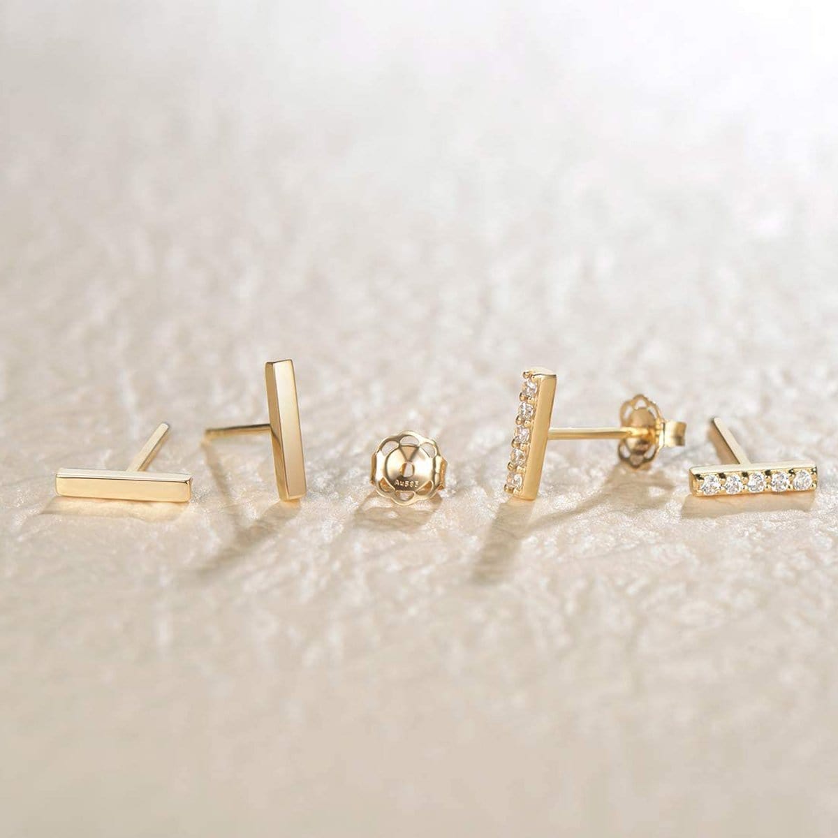 FANCIME Chime Bar 14K Yellow Gold Stud Earrings Show