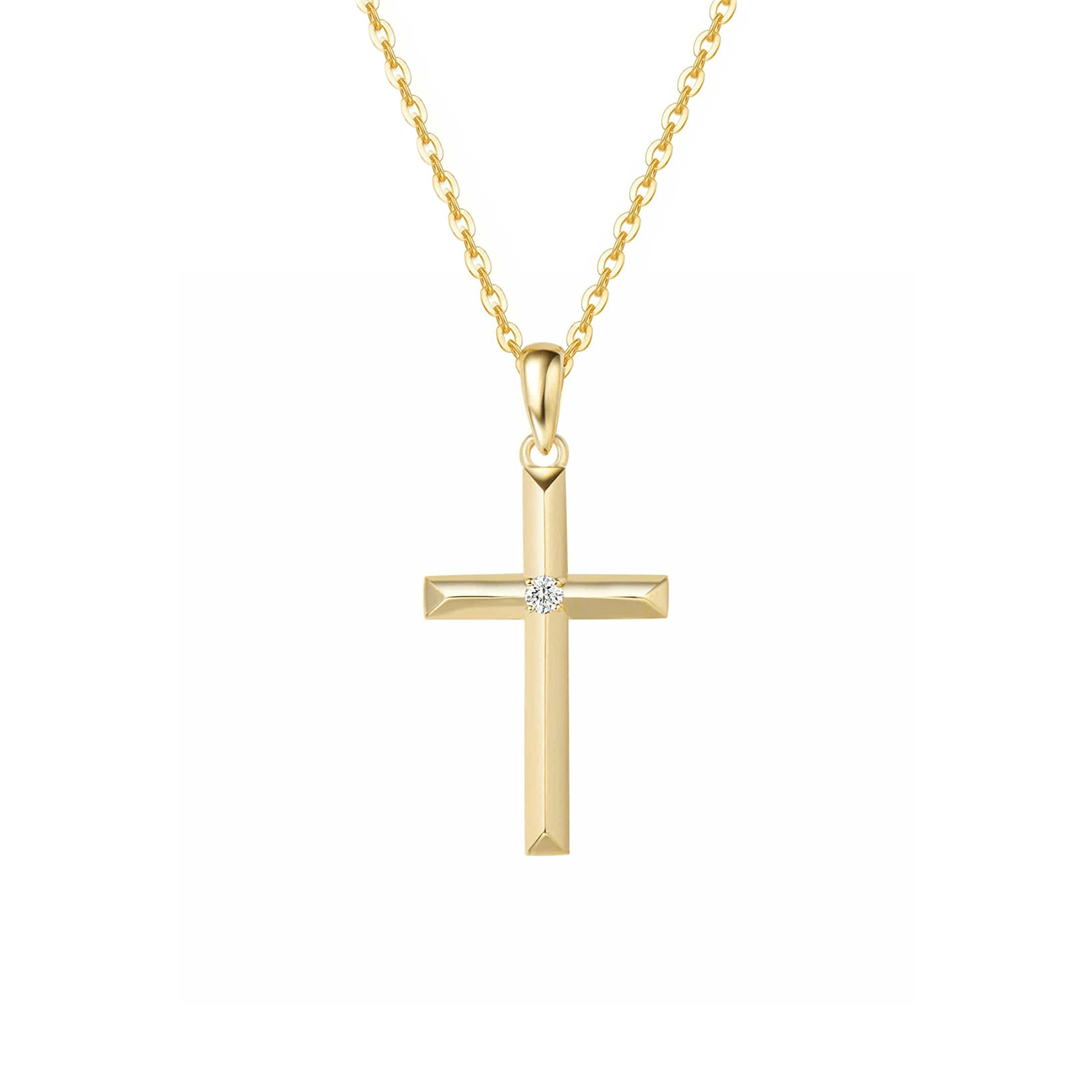 FANCIME "Faith In Heart" 14K Yellow Gold Diamond Cross Necklace Main