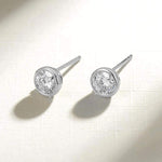 FANCIME 1 CTTW  Moissanite Bezel 14K Solid White Gold Stud Earrings Show