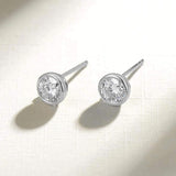 FANCIME 1 CTTW  Moissanite Bezel 14K Solid White Gold Stud Earrings Show