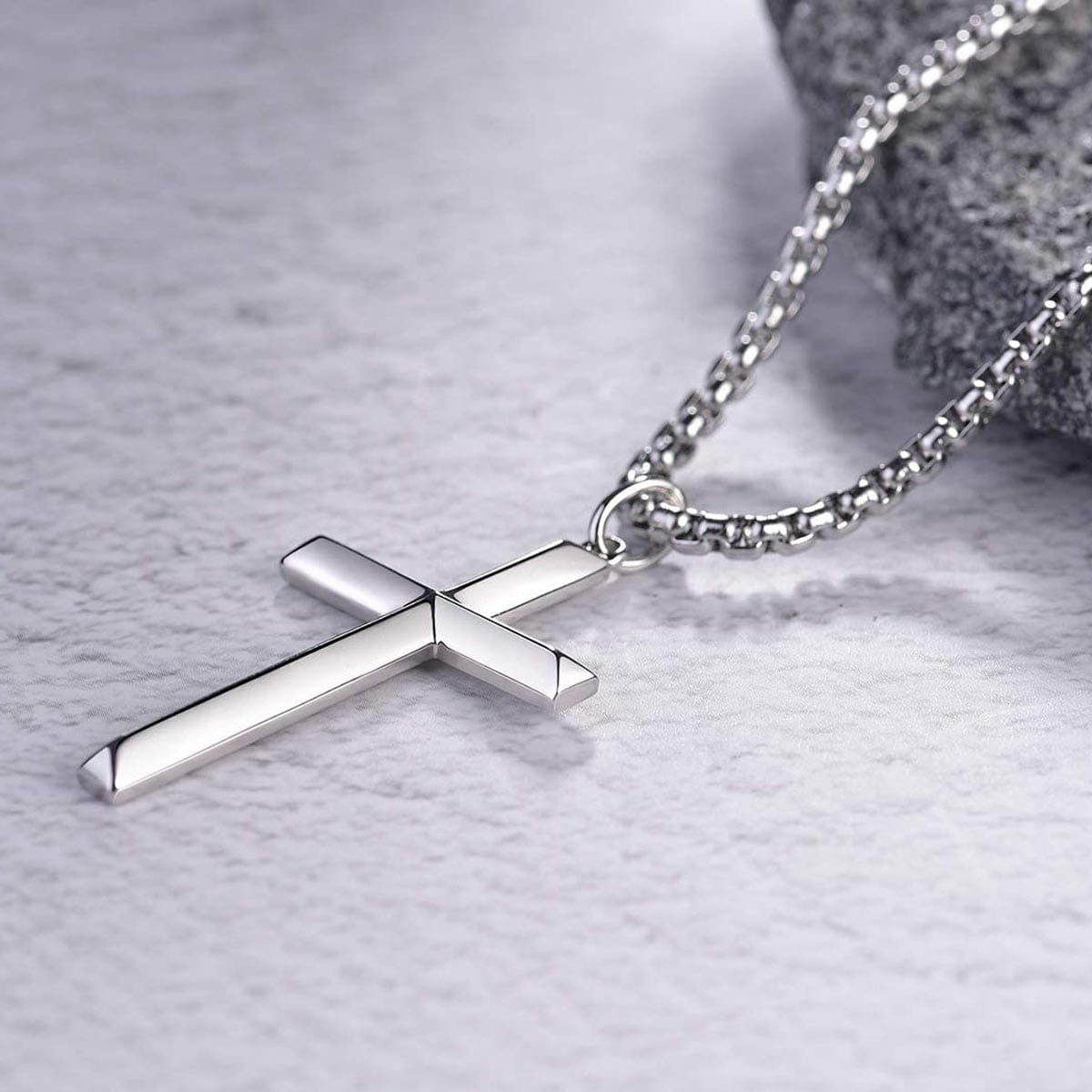 FANCIME Mens Beveled Cross Sterling Silver Necklace Side