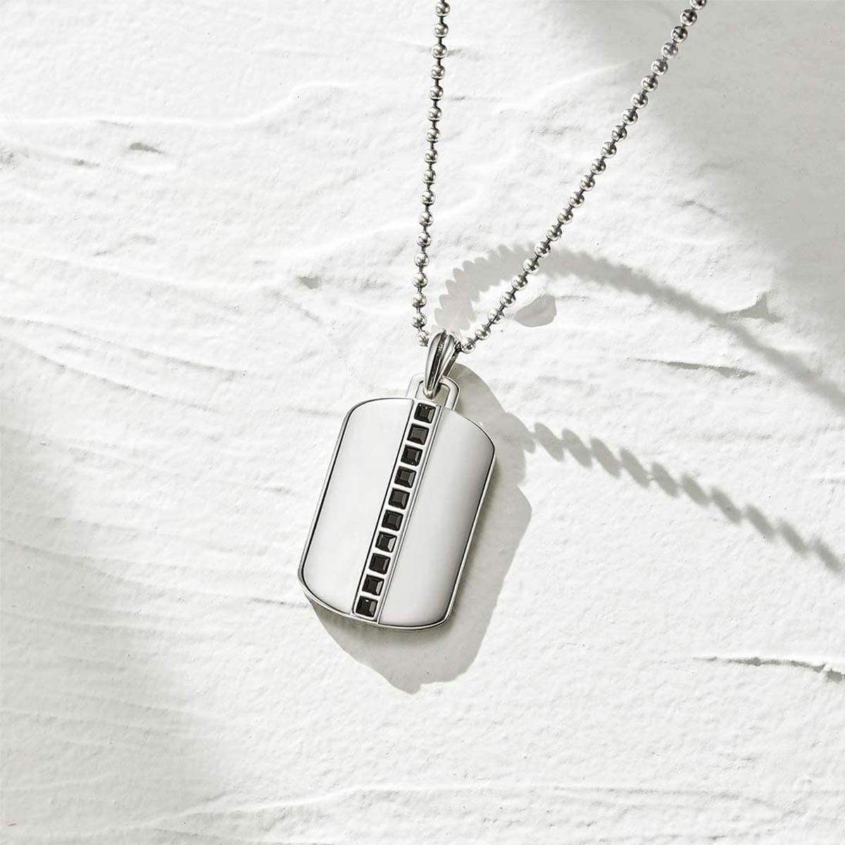 FANCIME Black Spinel Classic Chain Tag Sterling Silver Necklace Detail