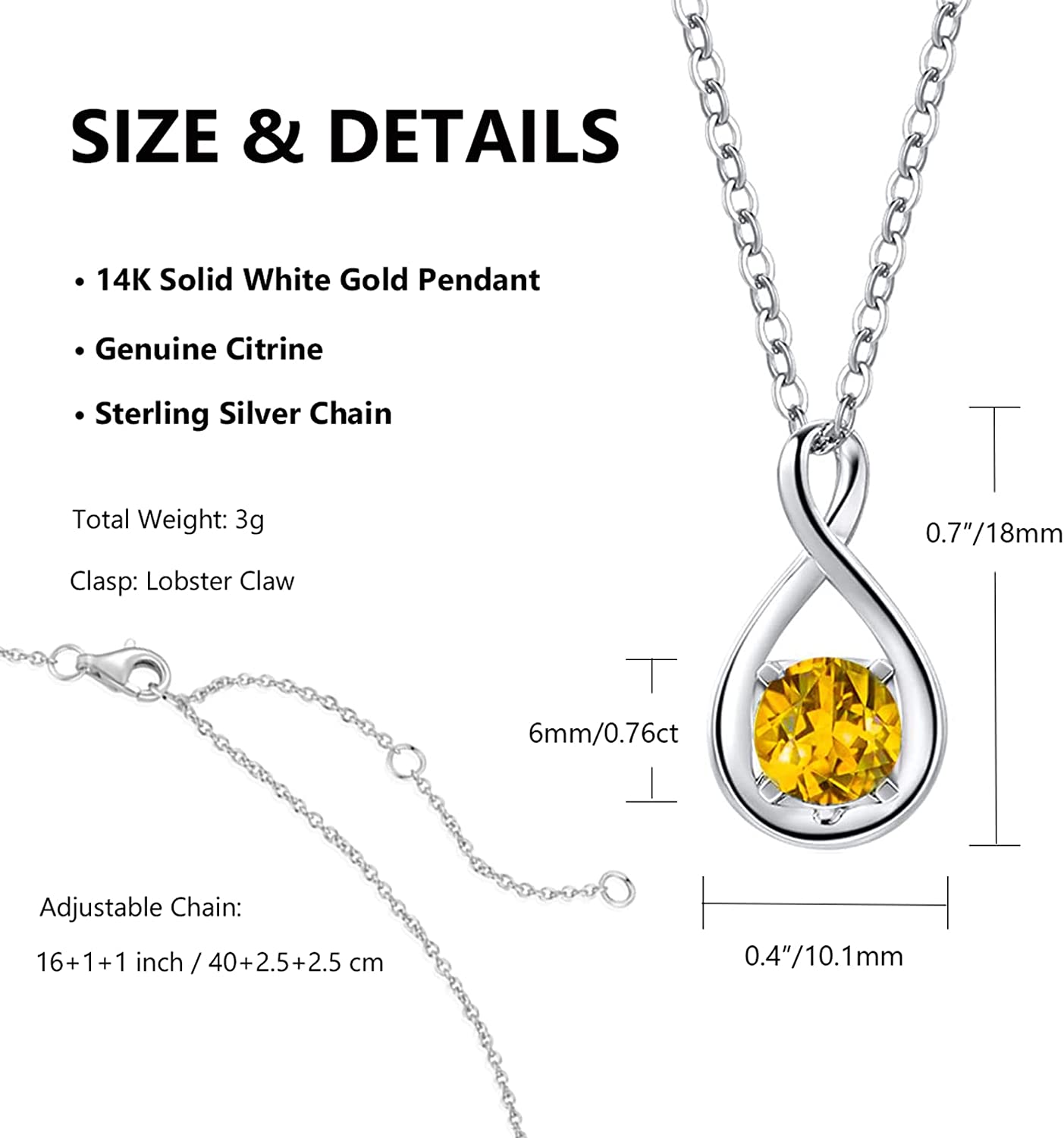 FANCIME "Birthstone" November Gemstone Sterling Silver Necklace Size