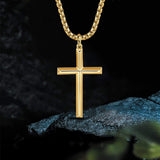 FANCIME Plated Mens Beveled Cross 14K Yellow Gold Necklace Detail3