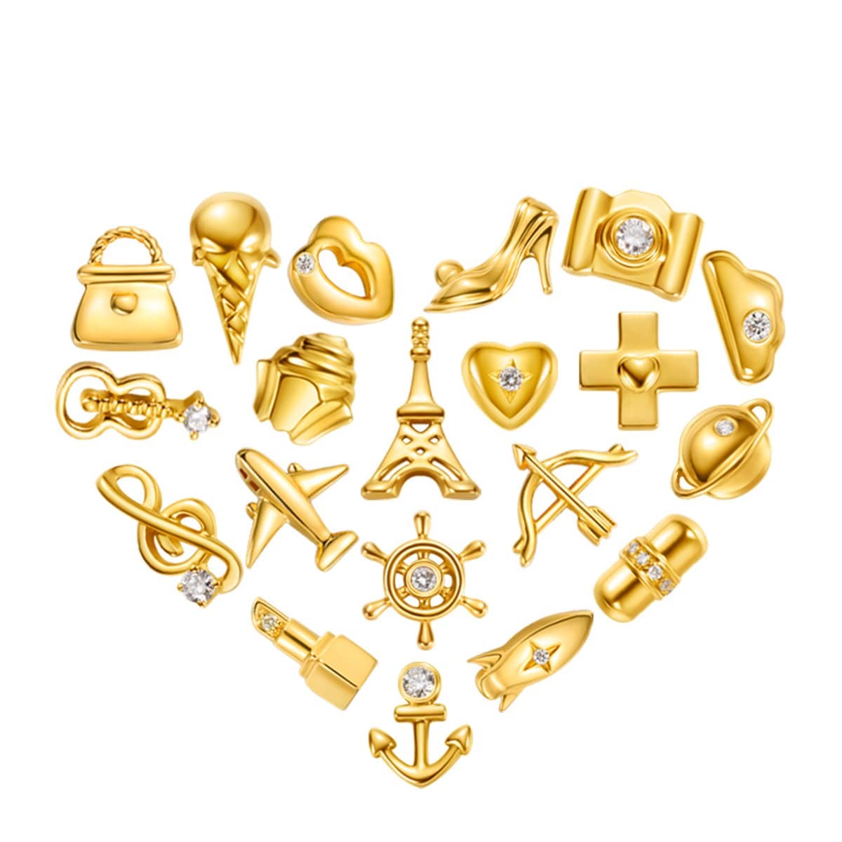 FANCIME Diamond Guitar 18K Yellow Gold Stud Earrings Set