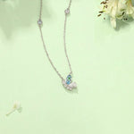 FANCIME "Aqua Joy" Sterling Silver Cut CZ Stones Flying Butterfly Necklace Blue Main