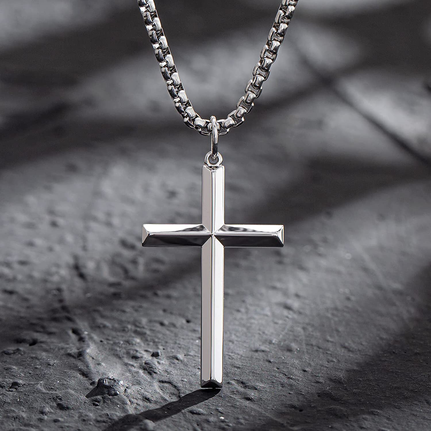 FANCIME Mens Beveled Cross Sterling Silver Necklace Detail