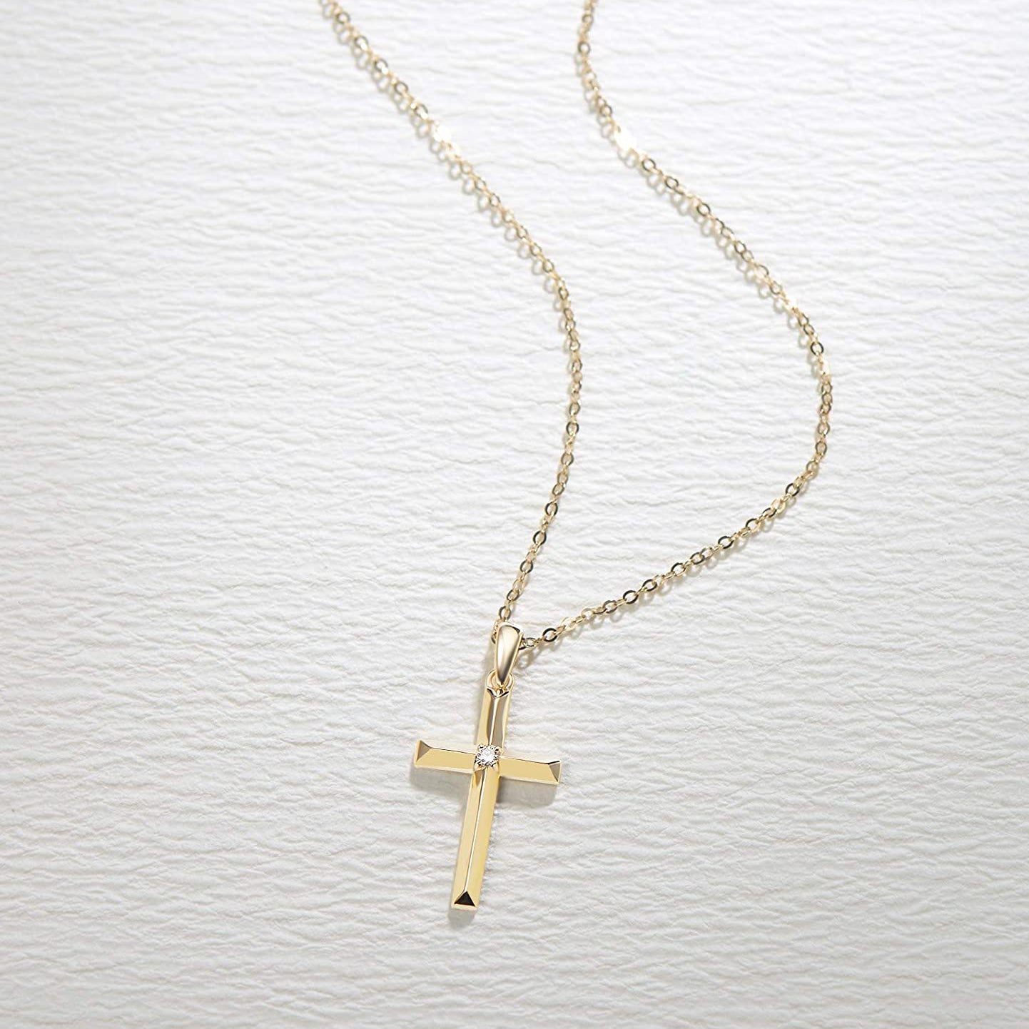 FANCIME "Faith In Heart" 14K Yellow Gold Diamond Cross Necklace Full2