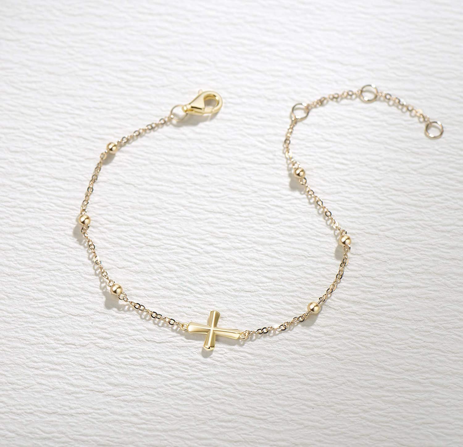 FANCIME "Emilia" Cross Gold Beads 14K Yellow Gold Bracelet Show